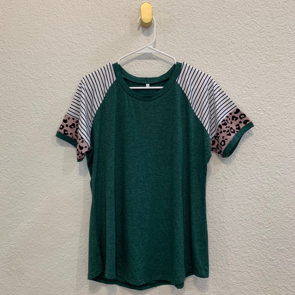 Green, Striped and Leopard Print Top